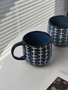 1pc 410ml Vintage Ceramic Handle Mug, Distressed Style High-Quality Ceramic Coffee Cup, Handmade Ceramic Tea Cup, Suitable For Home, Office, Afternoon Tea, Dining, Cafe, Microwave , Reusable - Multicolor - View 11
