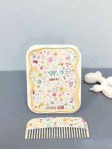 1 pieza Espejo compacto plegable con peine, espejo de maquillaje portátil, estilo aleatorio - Multicolor - Ver 9