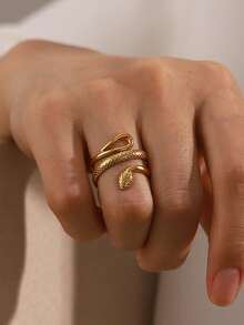 1pc Stainless Steel 18K Gold Plated Minimalist Elegant Geometric Textured Snake Ring, Suitable For Women's Daily And Holiday Wear - Multicolor - View 7