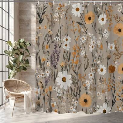 1件复古主题甜美植物花卉图案浴帘，可爱植物花卉印花浴帘，适用于各种房间和浴室装饰，浴室配件，淋浴浴缸帘