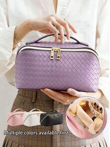 Waterproof PU Leather Cosmetic Bag, Portable Toiletry Makeup Bag, Makeup Organizer Bag, Large Capacity Double-Layer Makeup Bag, Waterproof PU Skincare Bag, Cosmetic Travel Bag, Makeup Bag, Skincare Bag, Toiletry Bag, Travel Essentials, Cruise Essentials, Bohemian Style - Multicolor - View 2