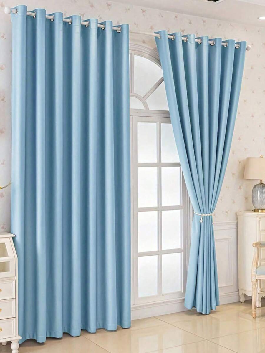 Conjunto de 2 cortinas blackout, ideais para sala de estar, varanda, sala de jantar, quarto, casa e escritório. Fácil instalação com ilhós. - Baby Azul - Ver 1