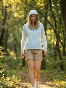 Women's Outdoor Hooded Lightweight Jacket, Color Block, Comfortable Casual Long Sleeve Sportswear, Versatile Sun Protection, Summer - Baby Blue - View 9