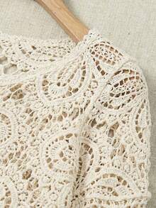 Áo kiểu ren khoét lỗ phong cách Bohemian mùa hè dành cho nữ | Áo sơ mi tay ngắn dáng rộng phù hợp cho kỳ nghỉ, lễ hội, khu nghỉ dưỡng và các lễ hội âm nhạc. - Màu be - Xem 8