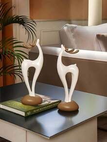1pc Stacked Stone Sculpture, 1 Pair Deer Shaped Vase Resin Sculpture Set, Geometric Stone Flower Vase, Fashionable And Elegant Design, Desktop Decor, Suitable As Home And Office Gift, Birthday, Graduation, Christmas Gift - Multicolor - View 12