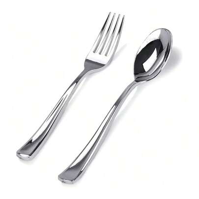150/75/30/15/5/2/1 Set Upgraded Silver Cake Cutlery, Salad Spoon & Fork Set, Suitable For Salad, Cake, Dessert, Various Festivals, Parties, Outdoor Activities, Restaurants, Home Events, Christmas, Kitchen Utensils