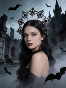 1 Piece Of Alloy Material Golden Lolita Halo Headband Hairpin With Ornate And Magnificent Style. Black Gothic Diamond-Studded Crown Headpiece. Suitable For Wedding Party Photo Shoots, Cosplay Use. - Multicolor - View 3