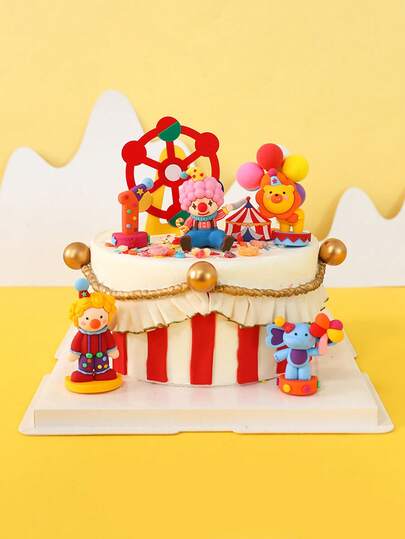1pc Circus Theme Soft Rubber Figurine Cake Topper, Clown Elephant Lion Tent, Children's Birthday Party Decoration. Not A Doll. For Decoration Only. Keep Away From Children.