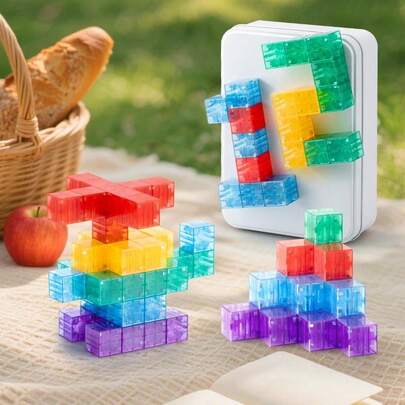 35/70pcs Transparent Magnetic Building Blocks Set, Children Magnetic Tiles, Portable Travel Toy, Rainbow Magnetic Cubes, Educational Toys For Girls And Boys, Random Color