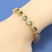 18K Gold Plated Cubic Zirconia Tennis Bracelet, Versatile Luxury Niche Design, Elegant Vintage Fashion Accessory For Women, Adjustable Length 18cm+3cm, Ideal Gift, Multiple Colors Available - Green - View 16