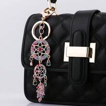 1pc Shiny Crystal Dream Catcher Keychain, Rhinestone Sparkling Keychain, Charm Car/Bag Accessory - Gold - View 13