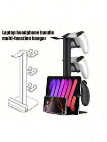 Adjustable Headphone Stand With Laptop Base, Multi-Functional Iron Rack For Game Controllers & Laptops, Anti-Slip Protective Pad, Ergonomic Desktop Organizer - View 2