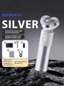 SKYWORTH Men's Wet & Dry Electric Shaver; Wireless Rotary Waterproof Shaver - 500mAh USB Quick Charge, Sensitive Skin Care - Pop-Up Trimmer And Precision Blades, Gift For Men - Multicolor - View 14