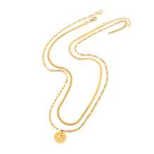 2pcs/Set Minimalist Stainless Steel Letter Necklace Fish Bone Chain Multi-Layer Necklace For Women - Golden Yellow Round - View 6