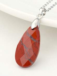 优雅多面切割水晶水滴吊坠项链，天然宝石颈链，搭配不锈钢链 - 彩色 - 查看 14