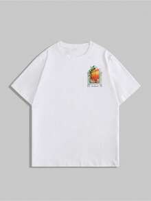 Camiseta de punto de cuello redondo con estampado de puesta de sol de estilo callejero americano casual de verano para hombres YUNCHIC, camiseta de manga corta de ajuste relajado para uso diario, hogar, oficina, exterior, ciudad, regular, calle, casual, joven, minimalista, campus, retro, versátil, textura, elegante, personalizada, deportiva - Blanco - Ver 4