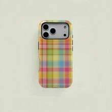 Colorful Plaid Pattern Retro Square 2-In-1 Film Phone Case Frosted For IPhone 17 Air/16/15/14/13/12 Pro Max 14 15 16 17 Plus 11/X/Xsmax/Xr/7/8/Se Thickened Double-Layer Drop-Proof Protective Case Anti-Yellowing And Bright Colors - 黑色 - 查看 2