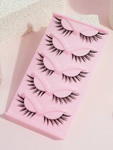 MAANGE 5 Pairs False Eyelashes Cluster Lashes Natural Look, Wispy Manga Eyelash Extensions Strip Cat Eye Lashes Pack With Thin Band Long Anime Korean Fake Eyelash Strip Lashes,Lashes,Eyelashes,Fake Lashes ﻿ - Black - View 4