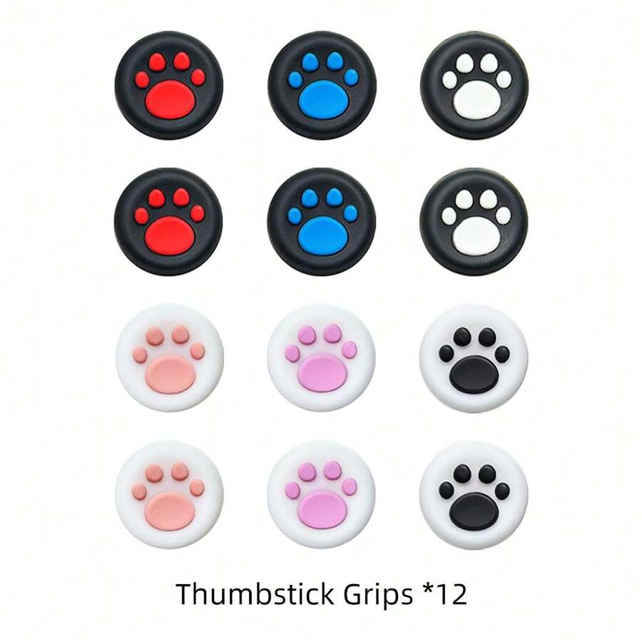12pcs Cute Cat Paw Silicone Thumb Grip Caps, Fit For Nintendo Switch 2 Controller/Steam Deck Joystick - View 1