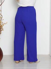 Women's Plus Size Wide-Leg Pants By Duna With Pockets - 寶藍色 - 查看 3
