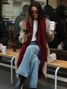 Plain Thick Winter Pashmina Scarf 250g With Fringe, Unisex, Soft And Warm - Burgundy - View 3