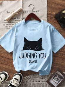 3pcs/Set Tween Girls' Cartoon Cat Print Short Sleeve T-Shirts, Suitable For Tween GirlsSummer Tops, Young Student Clothing - Multicolor - View 6
