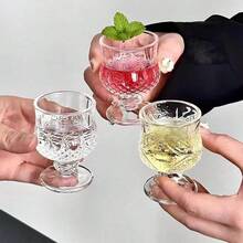 50ml Diamond/Butterfly Pattern Crystal Clear Stemmed Glass Liquor Shot Glass, Transparent Refractive High-End French Style Vodka, Whiskey Glass - Clear - View 4