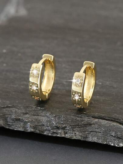 1 Pair Elegant Geometric Round Hoop Earrings, Versatile Gift For Women