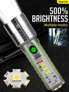 KENSUN Ultra Bright LED Camping Flashlight With Hook, Rechargeable Adjustable Focus Outdoor Waterproof Flashlight With Side Light - As Shown In the Figure - View 3