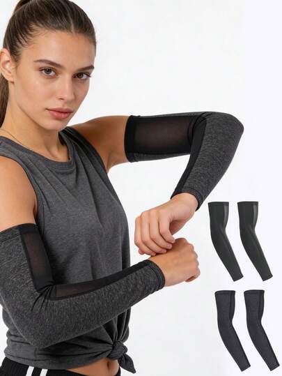 1 Pair Summer Breathable Mesh Arm Sleeves, With Anti-Slip, Breathable, Lightweight, Quick-Drying, UV Protection Features, Suitable For Basketball, Cycling, Volleyball, Running, Fitness And Outdoor Sports