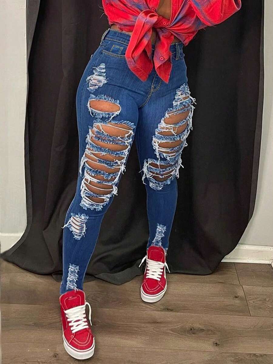 Ripped Skinny Jeans For Daily Wear Casual Spring