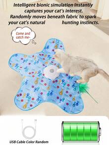 1 pieza Juguete interactivo recargable para gatos, varita con cebo oculto activada por tacto, juguete de ejercicio para gatos adultos aburridos en interiores, juguete interactivo de escondite para mascotas - Azul - Ver 7