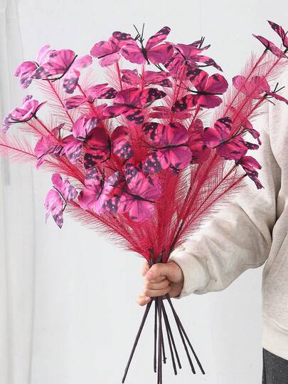 1/3支人造蝴蝶枝，长60厘米，带4只仿真蝴蝶，适用于婚礼装饰、餐桌装饰、插花、花瓶装饰、家居装饰、室内/室外装饰、情人节装饰、派对装饰