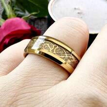 8mm Fashionable Men's Golden Stainless Steel Celtic Dragon Ring Inlaid With Black Carbon Fiber Ring Men's Wedding Ring Jewelry - Golden Dragon Pattern - View 4