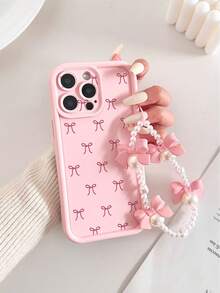 Bow-Knot Painted Groove Pink Detachable Bracelet Thick Precise Hole Minimalist Anti-Drop Thick Phone Protective Case Printed Suitable For IP17/IP17PROMAX/Iphone16/Iphone16pro/Iphone16promax/IPhone16plusiphone15 XR /7/8 Iphone15Promax/12PROMAX/13PROMAX/14PROMAX 13 14 11 12p14 P11 P12 XS.XR /78P.78GES2 Phone Case - Multicolor - View 3