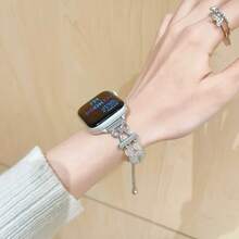 1条精美蝴蝶结金属表带，兼容表带，适用于38mm、40mm、41mm、42mm、44mm、45mm、46mm、49mm表径，兼容 Link系列、Ultra、S10、9/8/7/6/5/4/3/2/1、SE - 白色 - 查看 5