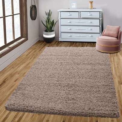 Large Soft Beige Shaggy Area Rug Bedroom Dining Living Thick Carpet 120x170cm