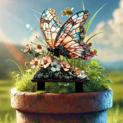 Acrylic Butterfly & Flower Design Garden Stakes, Indoor/Outdoor Planter And Yard Decor, Waterproof & Wear-Resistant