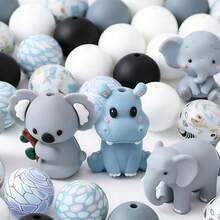 50pcs 3D Animal Silicone Bead Set With Printed Round Beads, Suitable For DIY Jewelry Making And Craft Projects - Multicolor - View 2