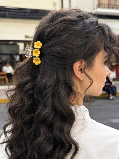 1 pieza Pinza para el cabello con flor de acrílico, fresca y dulce, para primavera/verano