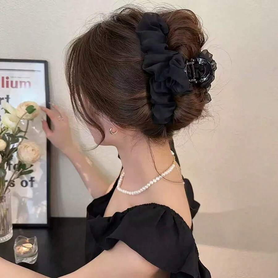 1个网状云朵发爪夹，黑色鲨鱼造型发夹，女士发饰 - 黑色 - 查看 1