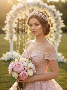 1 pezzo Corona da principessa rosa dolce con perline, copricapo da sposa con strass scintillanti, accessorio per concorsi di bellezza - Multicolore - Visualizzare 12