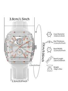 1pc Women's Silicone Watch, Fashion Casual Barrel-Shaped Dual-Eye Numeric Dial Quartz Wristwatch, Minimalist Design (Watch Box Not Included) - White - View 4