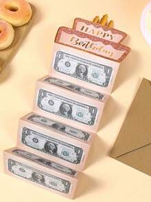 Birthday Card Set, Pink & Gold Banknote Card With Envelope, Folding Card, Happy Birthday, Birthday Celebration Supplies, Unique Creative Cash Holder, Party Gift - Surprise Gift Card - View 5