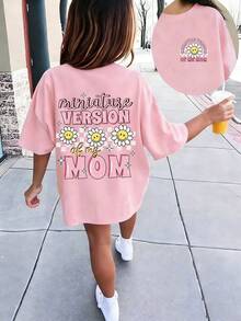 Tween Girl Funny "MINIATURE VERSION OF MY MOM" Cartoon Print T-Shirt, Suitable For Girls' Daily Wear, Mother-Daughter Matching And Special Occasions, Cute And Fashion Top For Girls In Summer - Pink - View 4