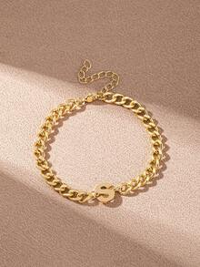 1pc Minimalist Stainless Steel Letter A-Z Bracelet, Fashionable Daily Wear Gift For Friends - Yellow Gold - View 6