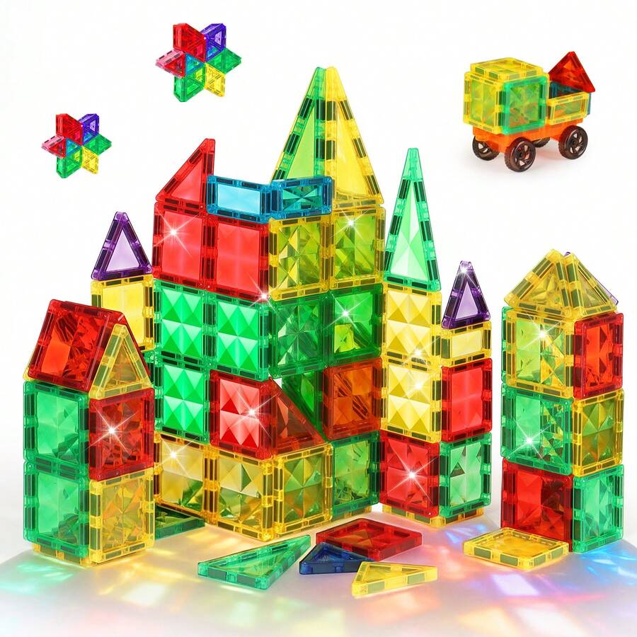 50/100 Stück mittelgroße magnetische Fliesen mit Strass Dekor, kreative Bauklötze, haptische Lernspielzeuge zur intellektuellen Entwicklung, geeignet für Jungen, Mädchen, Feiertage, Geburtstage, Lerngeschenke - Verschiedenfarbig - Übersicht 1