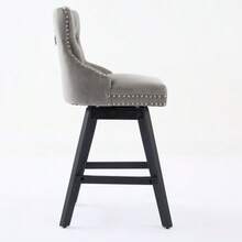 Velvet Swivel Bar Stools With Button Tufting, Wooden Legs And  Stud Trim, Casual Style, Set Of 2 (Grey), DE1860GY - Grey - View 5