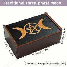 1 pieza Caja de almacenamiento de madera negra mística con patrones de loto, luna triple y árbol de la vida - Organizador de cartas de tarot, cristales y piedras de energía con líneas suaves y construcción duradera - Multicolor - Ver 1