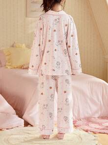 Gongdie Disney 迪士尼玛丽猫2026长袖睡衣套装（两件套），女士纯棉卡通睡衣 - 粉色 - 查看 6